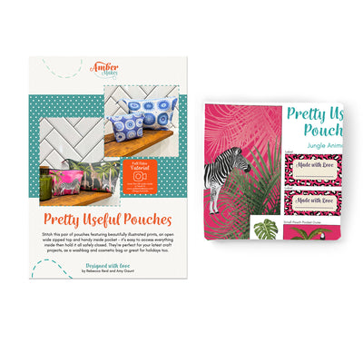 The Pretty Useful Pouch Set - Jungle Animals Instructions and Fabric Panel Sewing Kit