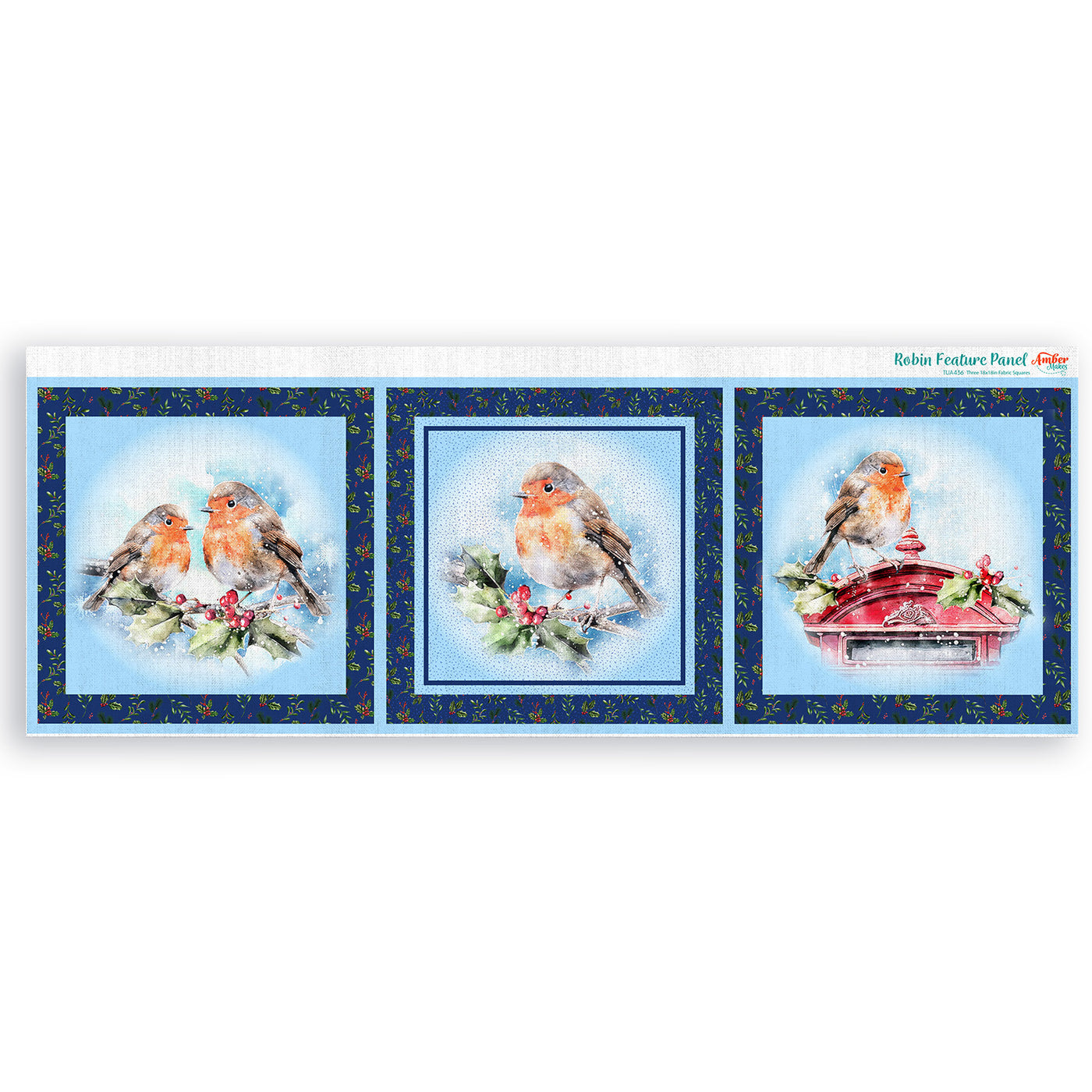 Robins Canvas Fabric Panel - Blue