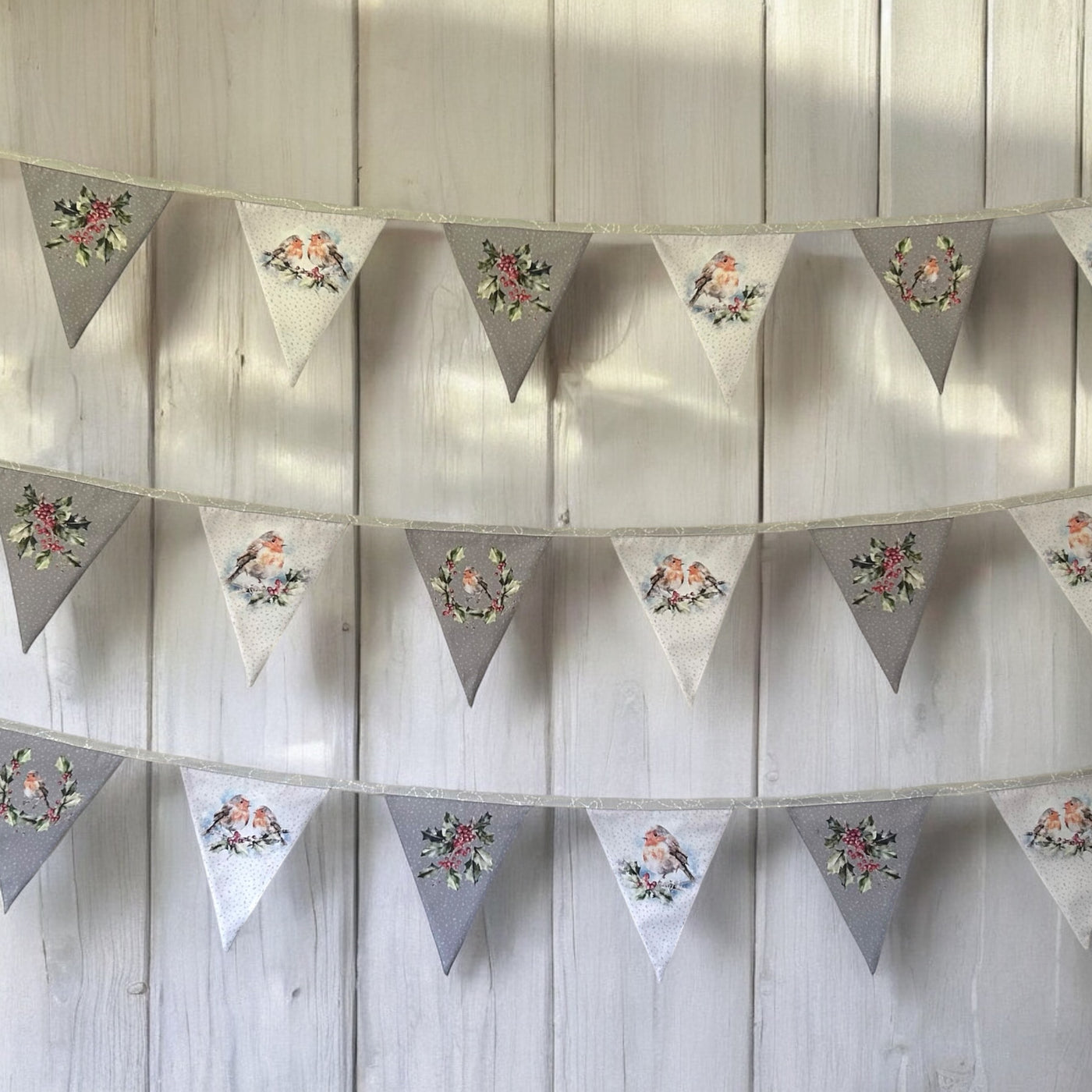 A Row of Robins - Grey Bunting Sewing Kit